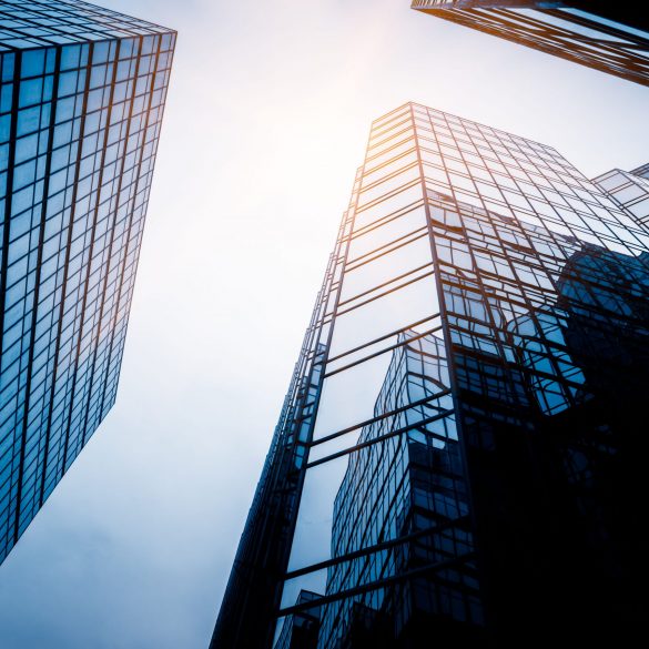 low angle view of skyscrapers in city of China.