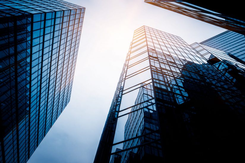 low angle view of skyscrapers in city of China.